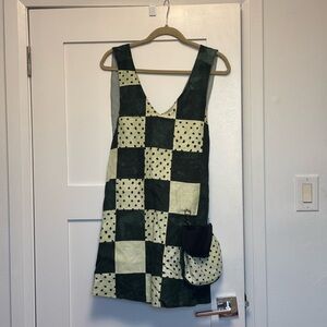 Hand-Dyed Checkered Linen Wrap Mini Dress with Pocket Purse - Size L